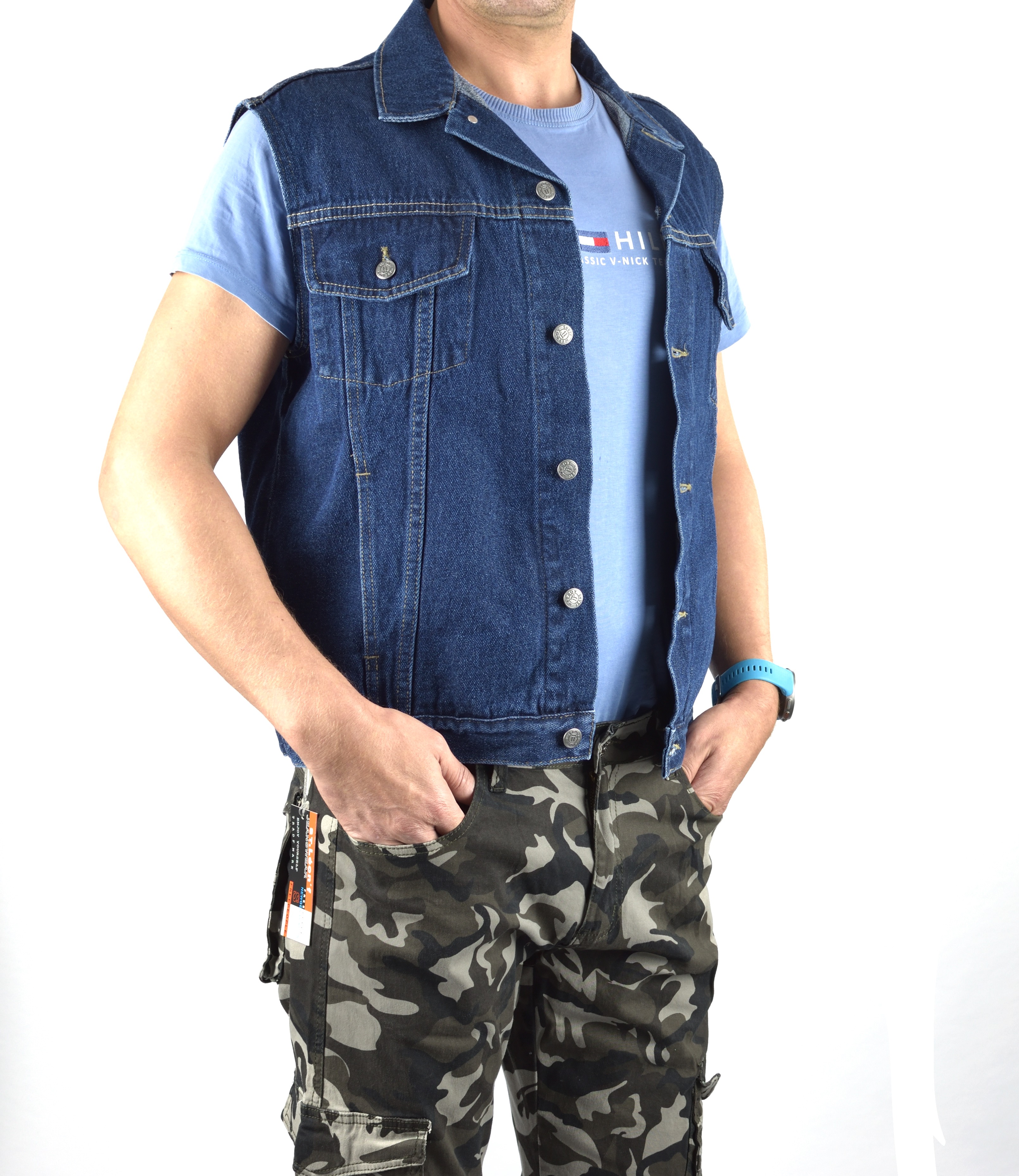 Kamizelka jeansowa niebieska - denim 100% bawełna