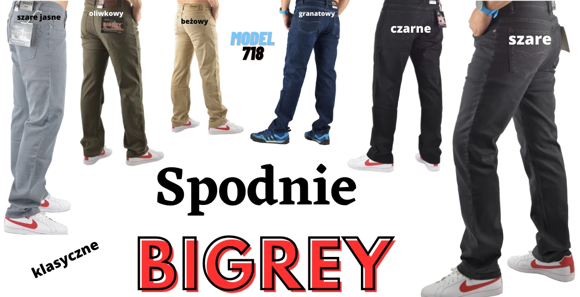 Spodnie Bigrey model 718 klasyczne spodnie z prostą nogawką.