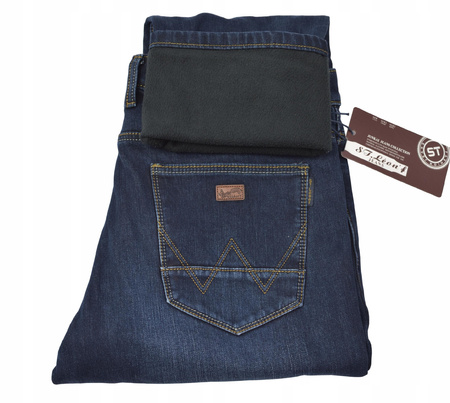 Męskie spodnie jeansowe ocieplane polarem – granatowe, ST.LEON długość nogawki L 32