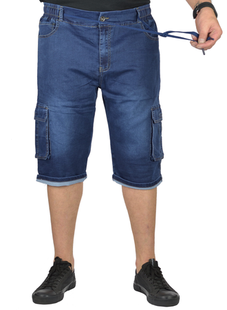 Krótkie jeansowe bojówki męskie plus size. W kolorze granatowym, od W 39 do W 48 