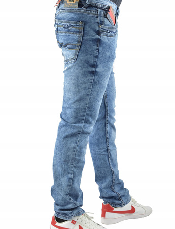SPODNIE MESKI JEANSY NIEBIESKIE W36/L33 WYCIERANE