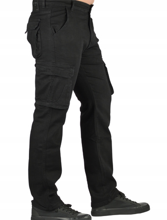 Spodnie Ocieplane polarem Męskie Bojówki Czarne EVIN jeans od W 32 do W 42 dł. L 30