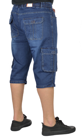 Krótkie jeansowe bojówki męskie plus size. W kolorze granatowym, od W 39 do W 48 