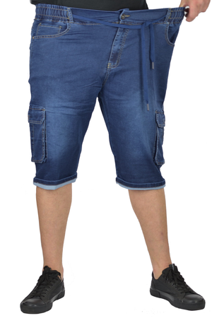 Krótkie jeansowe bojówki męskie plus size. W kolorze granatowym, od W 39 do W 48 