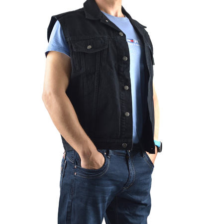 Kamizelka jeansowa męska czarna | Bezrękawnik Witboy | Retro styl | Rozmiary M–4XL | Produkt Polski