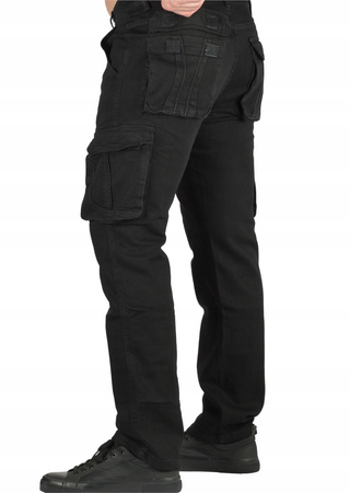 Spodnie Ocieplane polarem Męskie Bojówki Czarne EVIN jeans od W 32 do W 42 dł. L 30