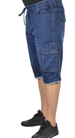 Krótkie jeansowe bojówki męskie plus size. W kolorze granatowym, od W 39 do W 48 