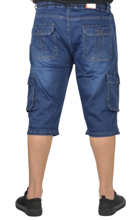 Krótkie jeansowe bojówki męskie plus size. W kolorze granatowym, od W 39 do W 48 