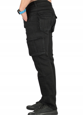 Spodnie Ocieplane polarem Męskie Bojówki Czarne EVIN jeans od W 32 do W 42 dł. L 30