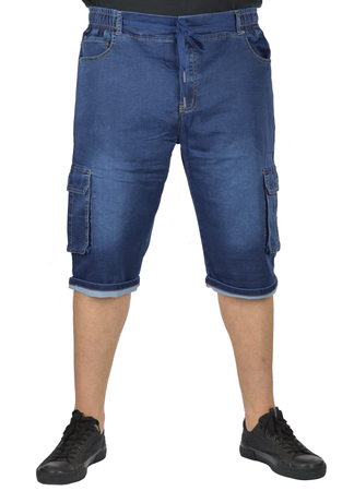 Krótkie jeansowe bojówki męskie plus size. W kolorze granatowym, od W 39 do W 48 