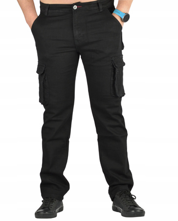 Spodnie Ocieplane polarem Męskie Bojówki Czarne EVIN jeans od W 32 do W 42 dł. L 30