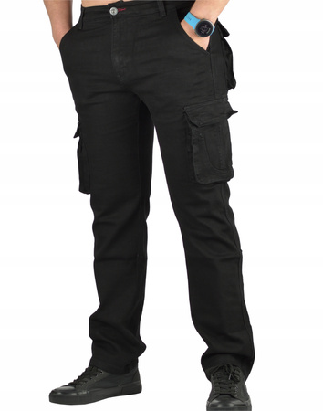 Spodnie Ocieplane polarem Męskie Bojówki Czarne EVIN jeans od W 32 do W 42 dł. L 30