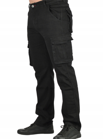 Spodnie Ocieplane polarem Męskie Bojówki Czarne EVIN jeans od W 32 do W 42 dł. L 30